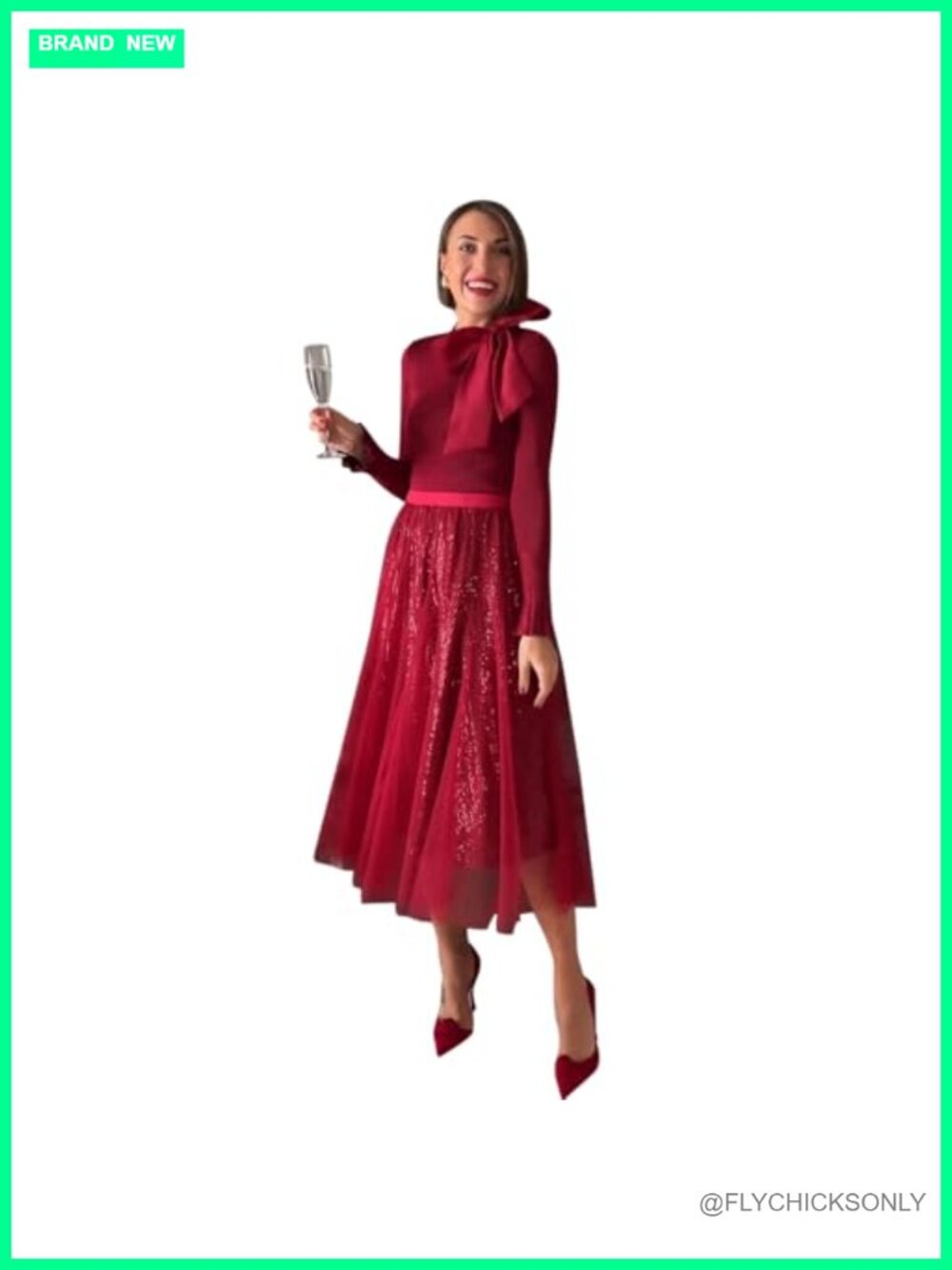 Sequin Tulle Midi Skirt Elastic Waist Mesh Layered Flowy Holiday Party